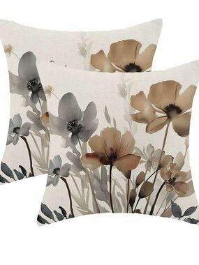Neutral Floral Throw Pillow Covers - Set of 2